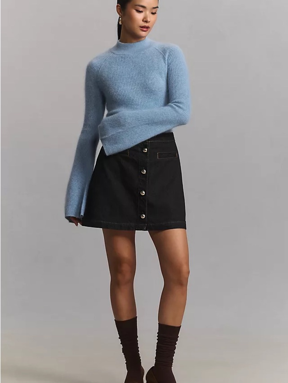 Reformation Amara High Rise Denim Skirt with Button Detail